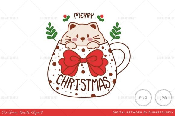 Bringing Holiday Cheer to Life with Cute Christmas Cat Clipart in Mug051