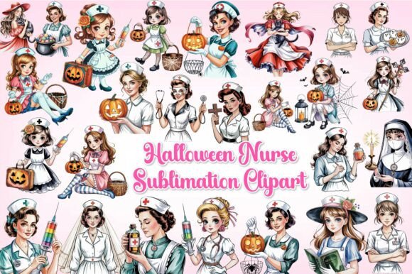 Spooky & Sweet: Halloween Nurse Sublimation Clipart